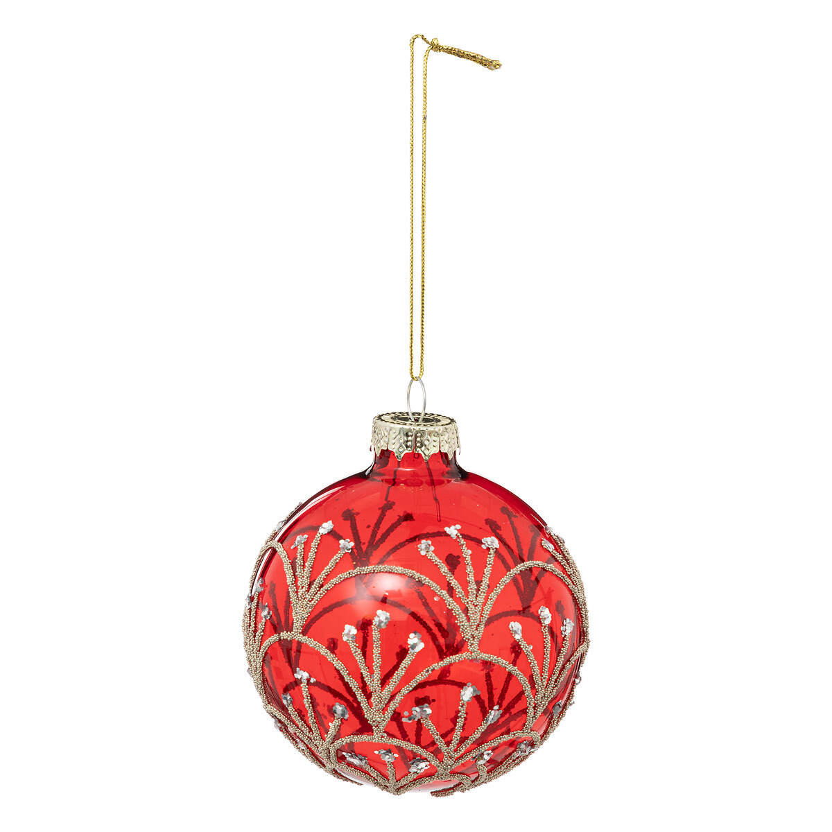 Bola Navide&ntilde;a Art Deco Roja Con Brillo 8cm