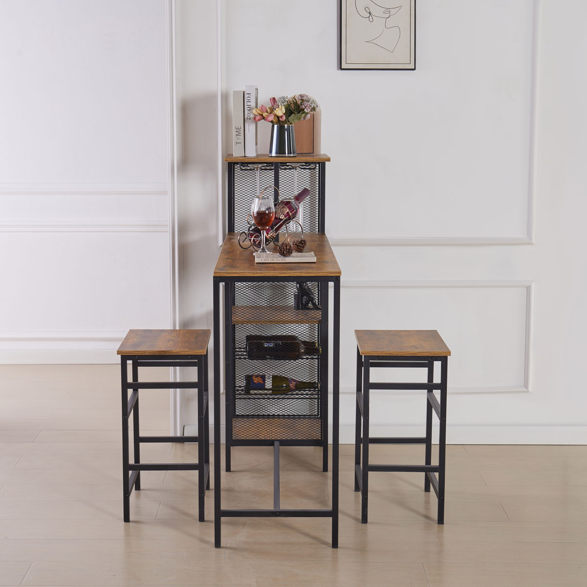 Cojunto de bar DAHLIA mesa y 2 taburetes