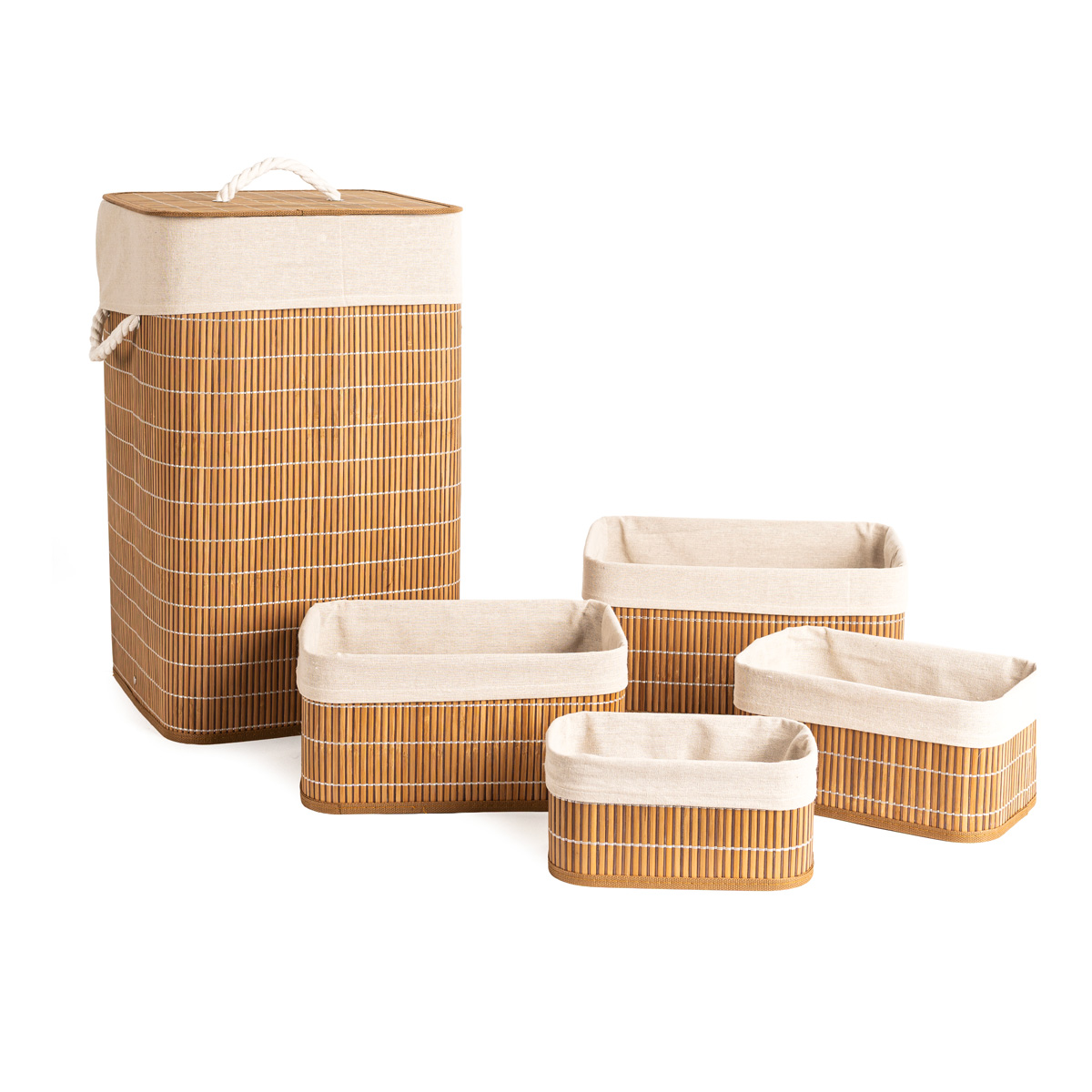 Cesta De Bamb&uacute; Forrada Con Tela
