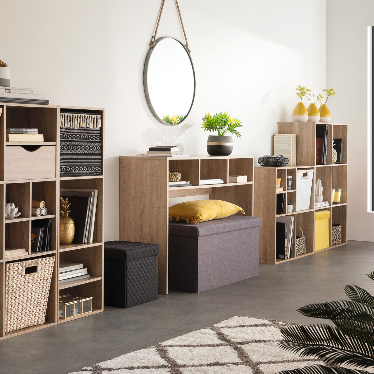 Estanter&iacute;a de roble con 4 cubos MIXMODUL