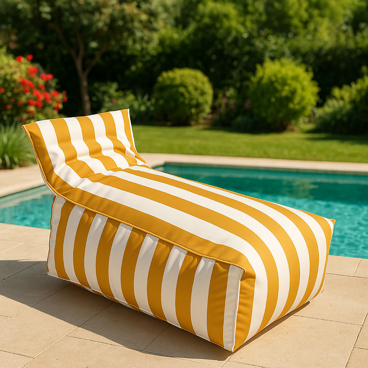 Puf sofa impermeable rayas blancas y amarillas