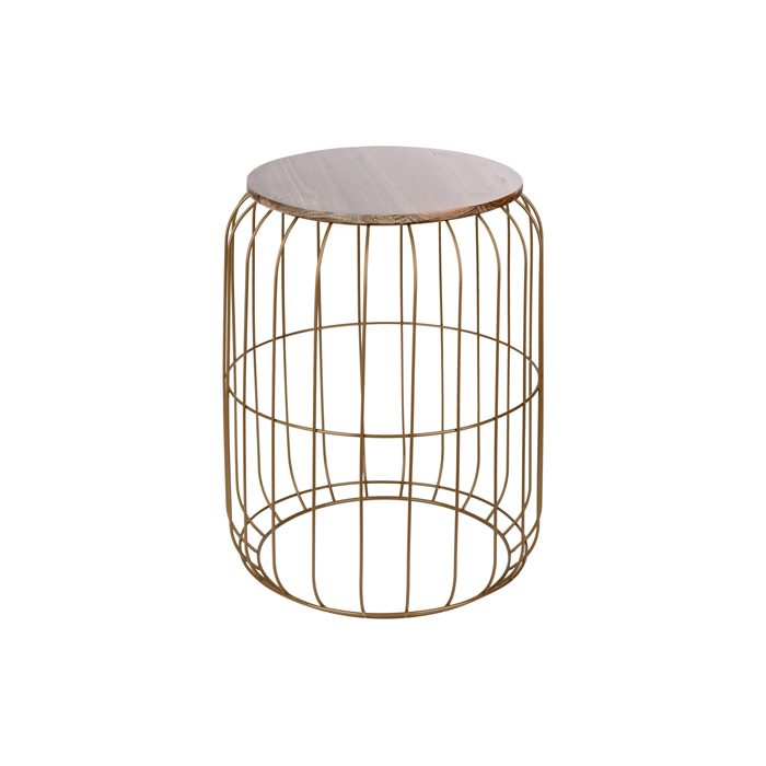 Mesa De Apoio Flyo Dourada Em Metal E Madeira 50cm