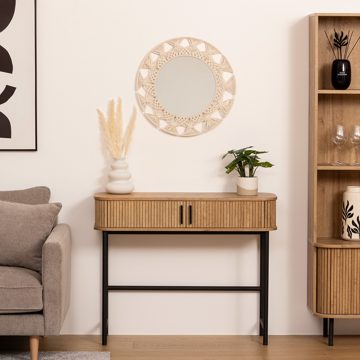Espejo De Pared De Algod&oacute;n Beige 56Cm