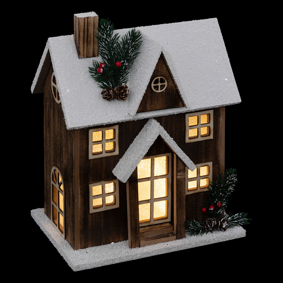 Casita De Madera Con Nieve Y LED