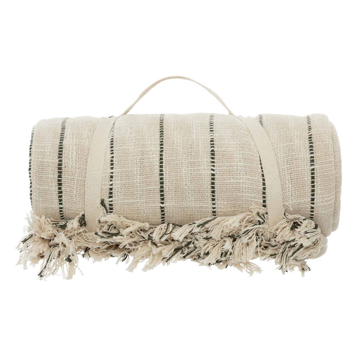 Colcha Tropical Panama Rayas Marfil Y Verde Caqui