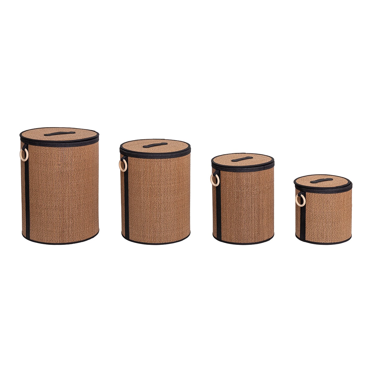 Cesto WC Em Bambu Com Tampa E Al&ccedil;a De Madeira 48cm