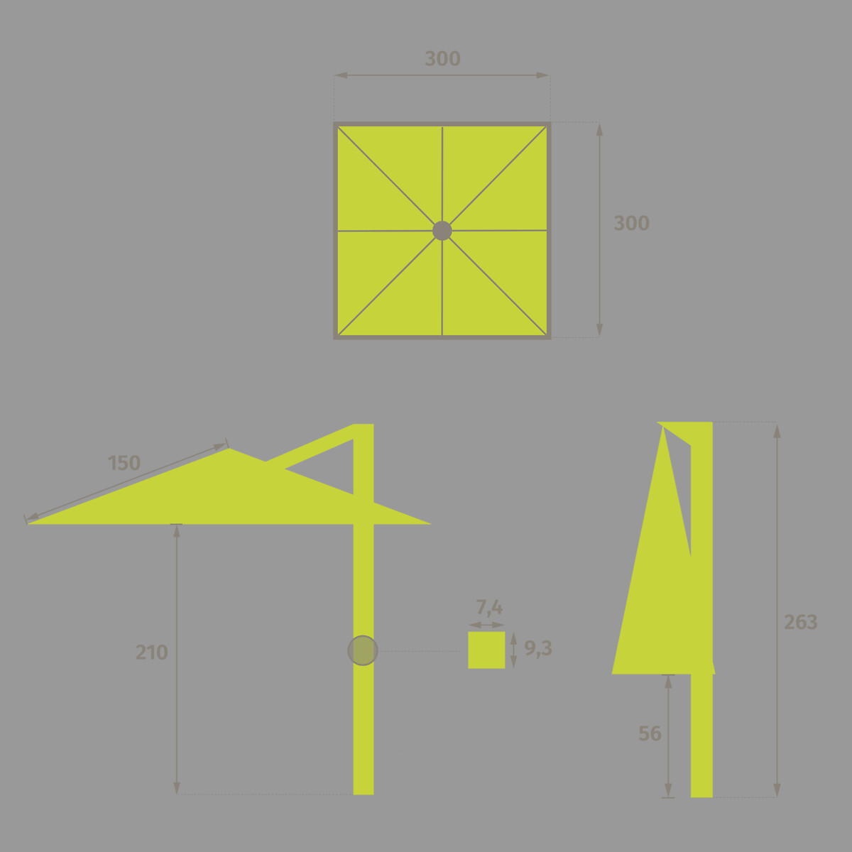 Parasol MELHIA gris antracita 3x3m
