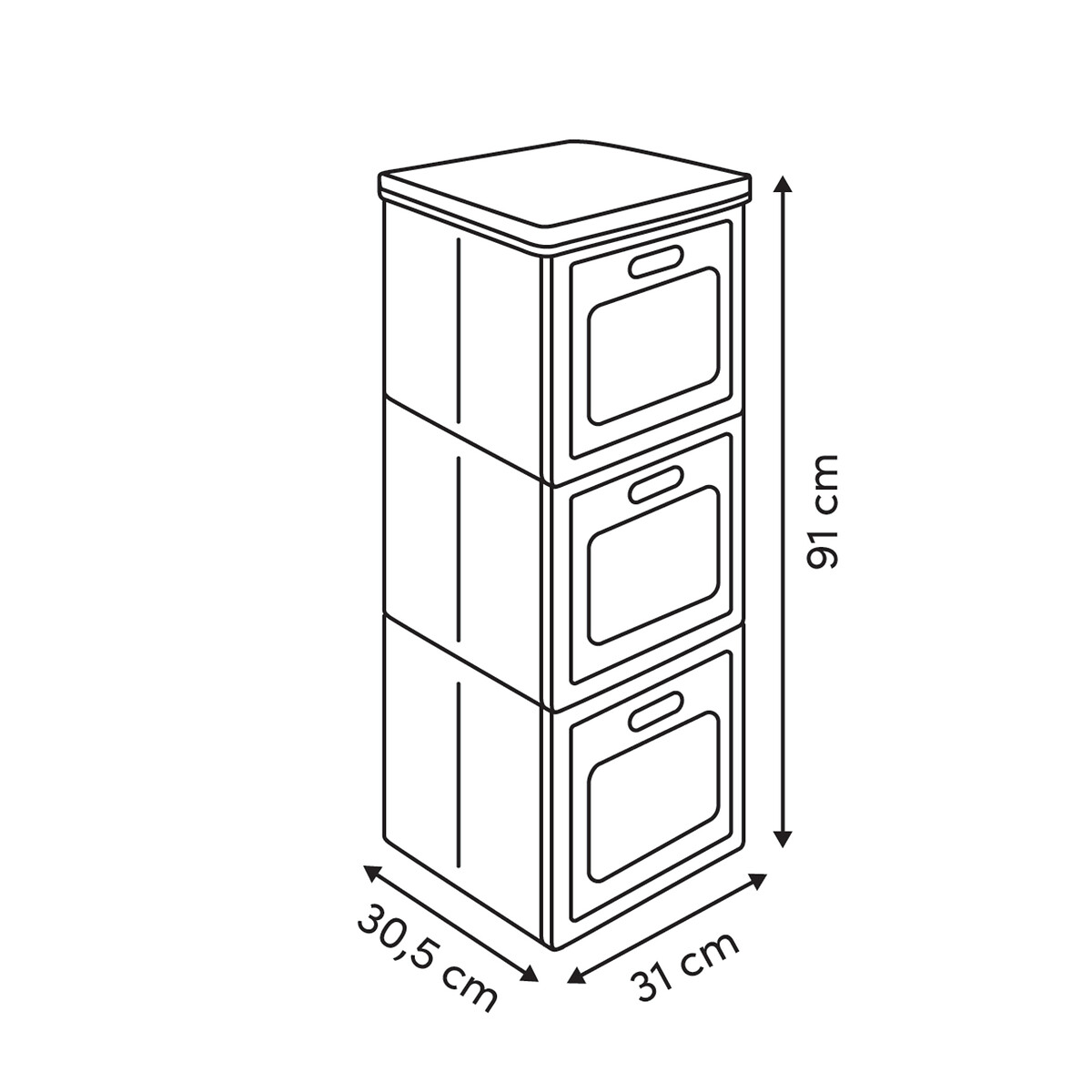 Caja de almacenaje con 3 niveles