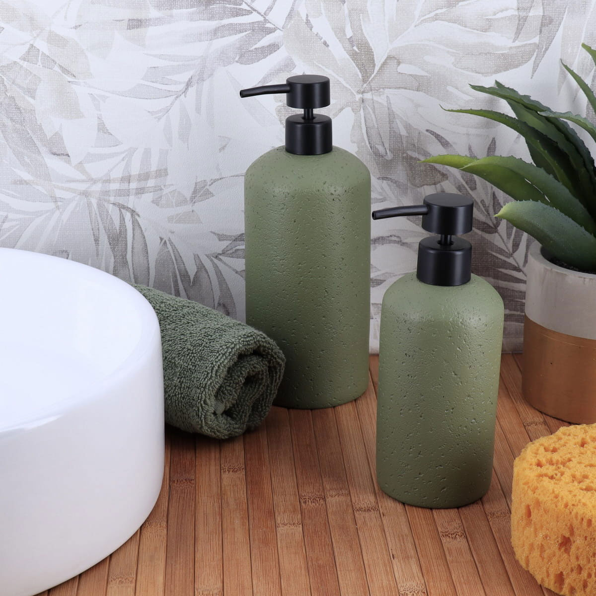 Dispensador Para Jab&oacute;n L&iacute;quido Verde Efecto Piedra