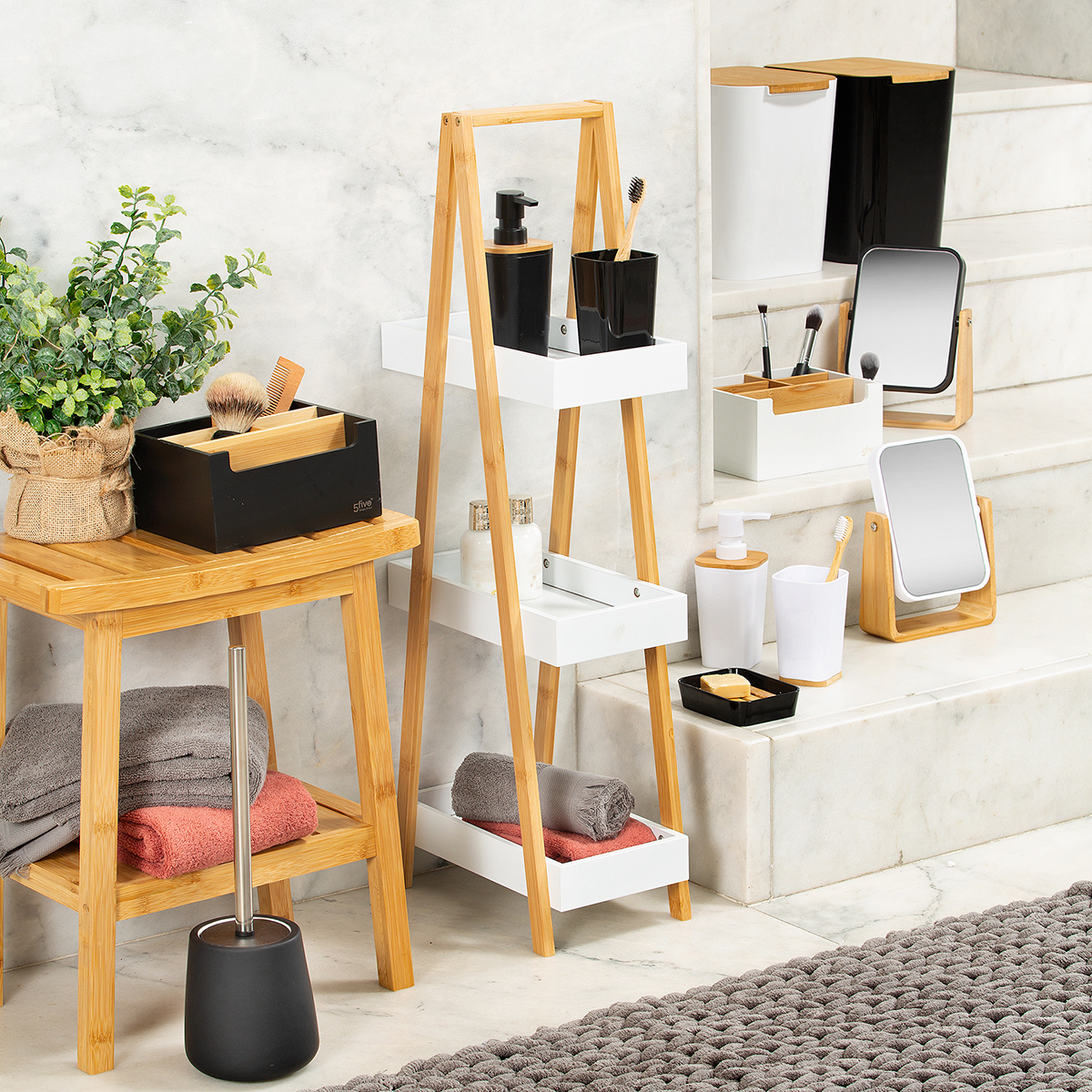 Estantería C/3 Baldas De Bambú Blanca