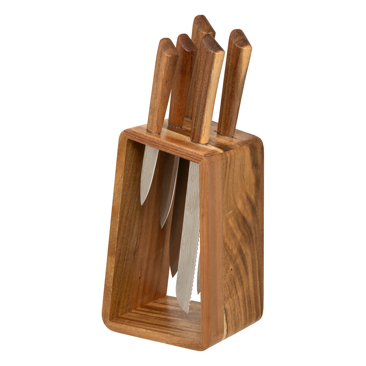 Juego de 5 cuchillos con soporte marr&oacute;n