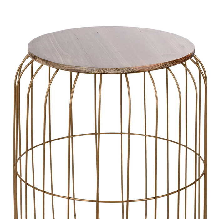 Mesa De Apoio Flyo Dourada Em Metal E Madeira 40cm