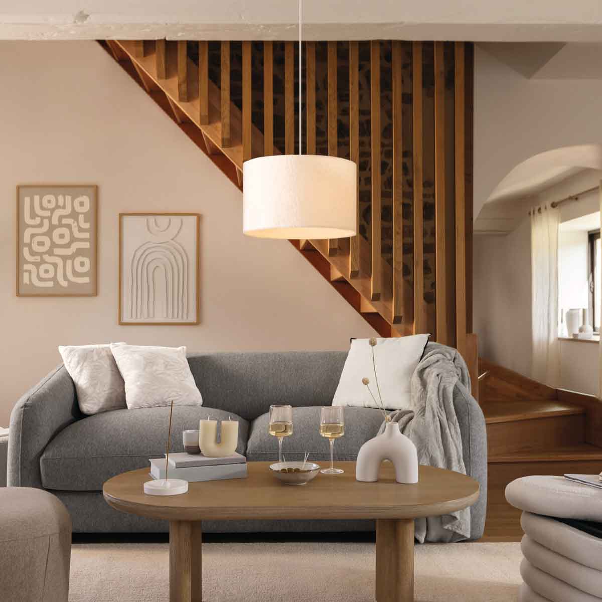 L&aacute;mpara De Techo Tina Con Pantalla De Piel Boucl&eacute;