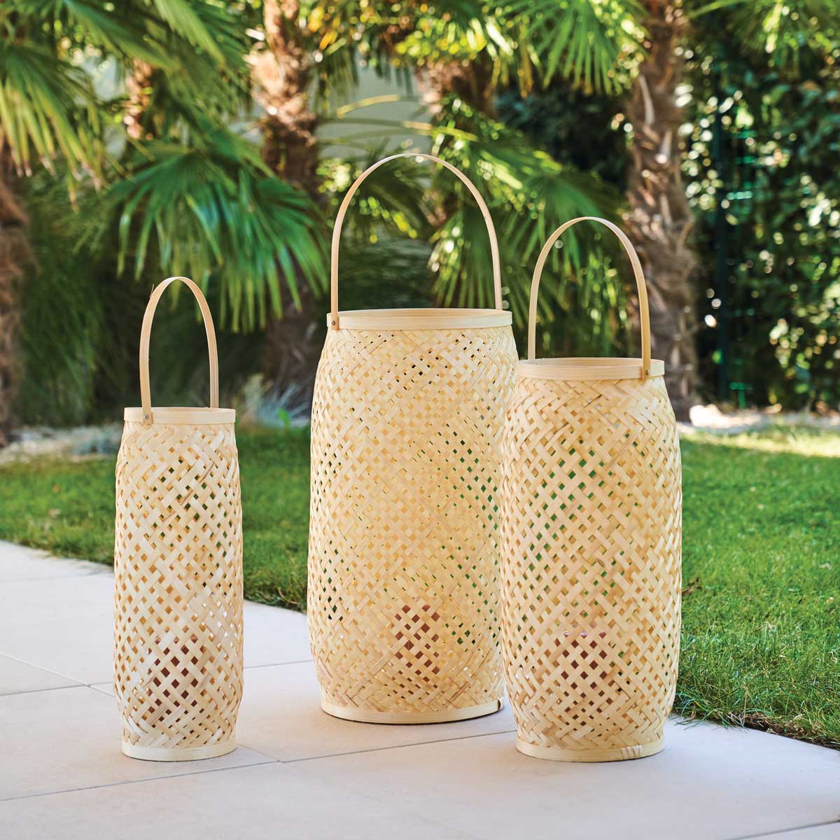 Lanterna Natural Cross Em Bambu 52cm