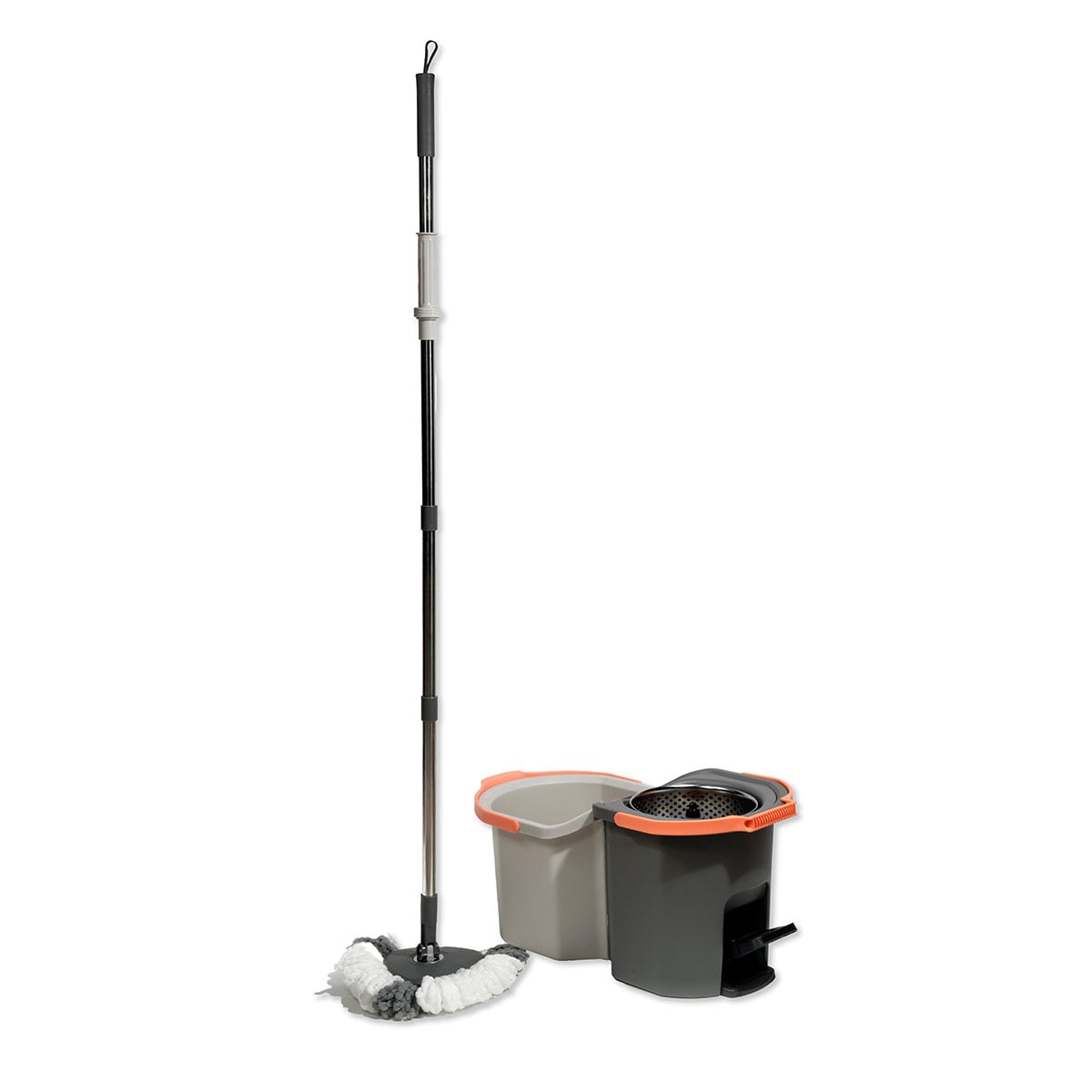 Sistema cubo doble con pedal y fregona giratoria 