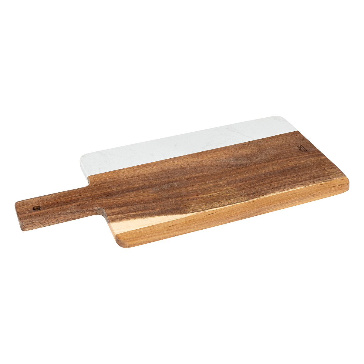 Tabla rectangular de madera de acacia y m&aacute;rmol