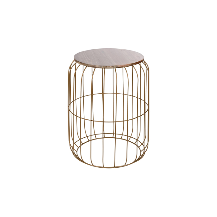 Mesa De Apoio Flyo Dourada Em Metal E Madeira 40cm