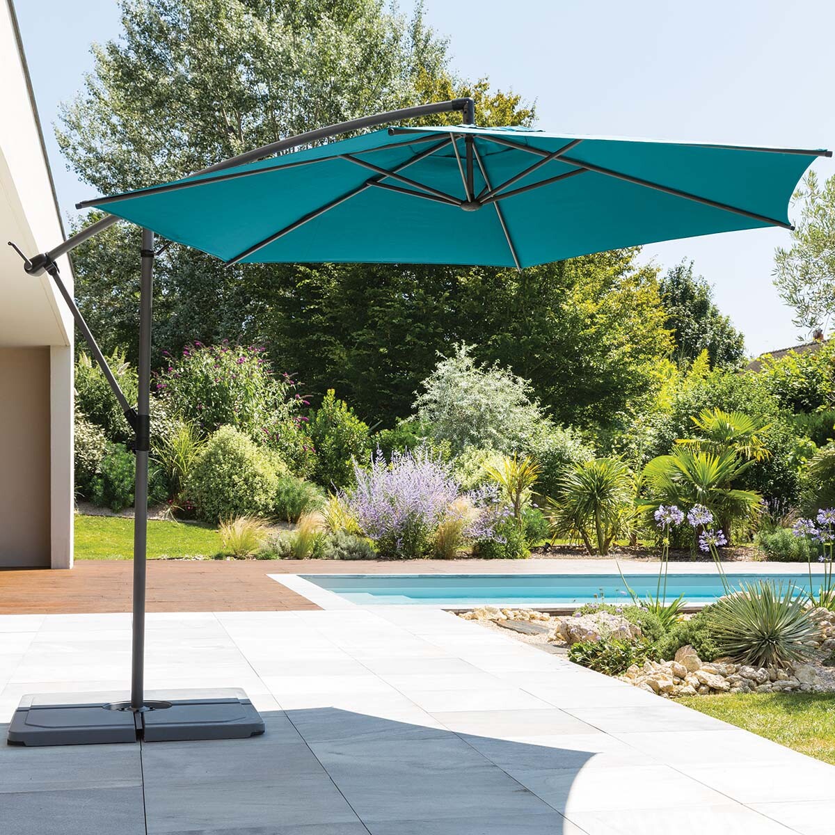 Parasol MANOA exc&eacute;ntrico azul canard 3m