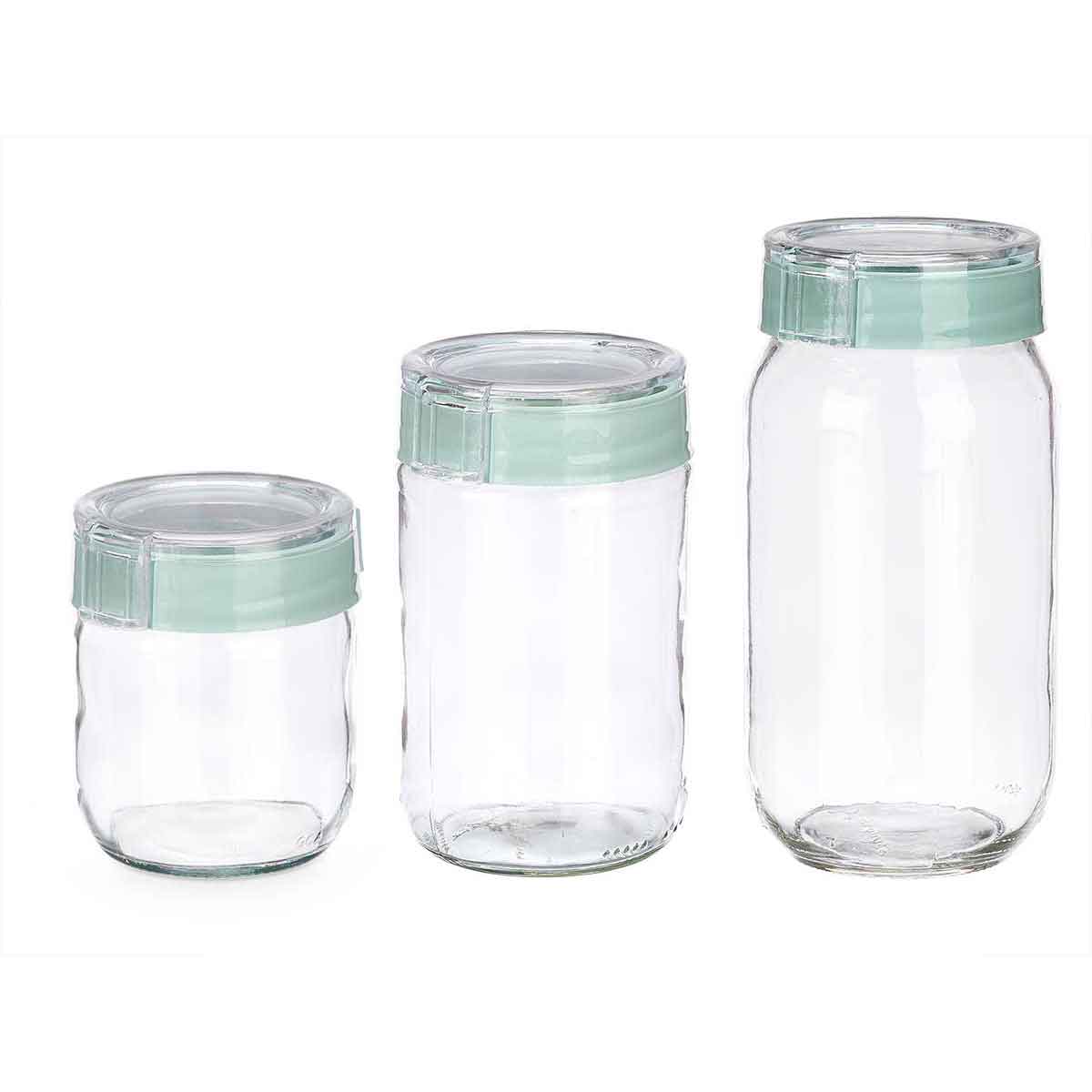 Set de 3 frascos de vidrio verde 425ml/660ml/1l