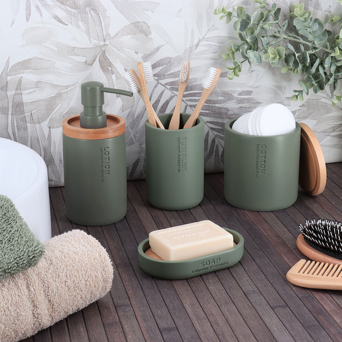 Jabonera de ba&ntilde;o verde caqui