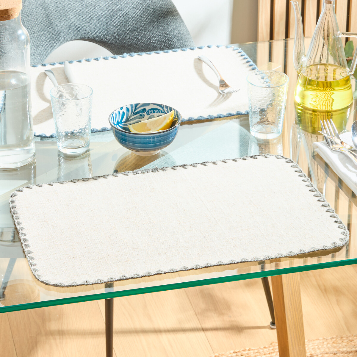 Mantel individual SANDRINE gris 30x45cm