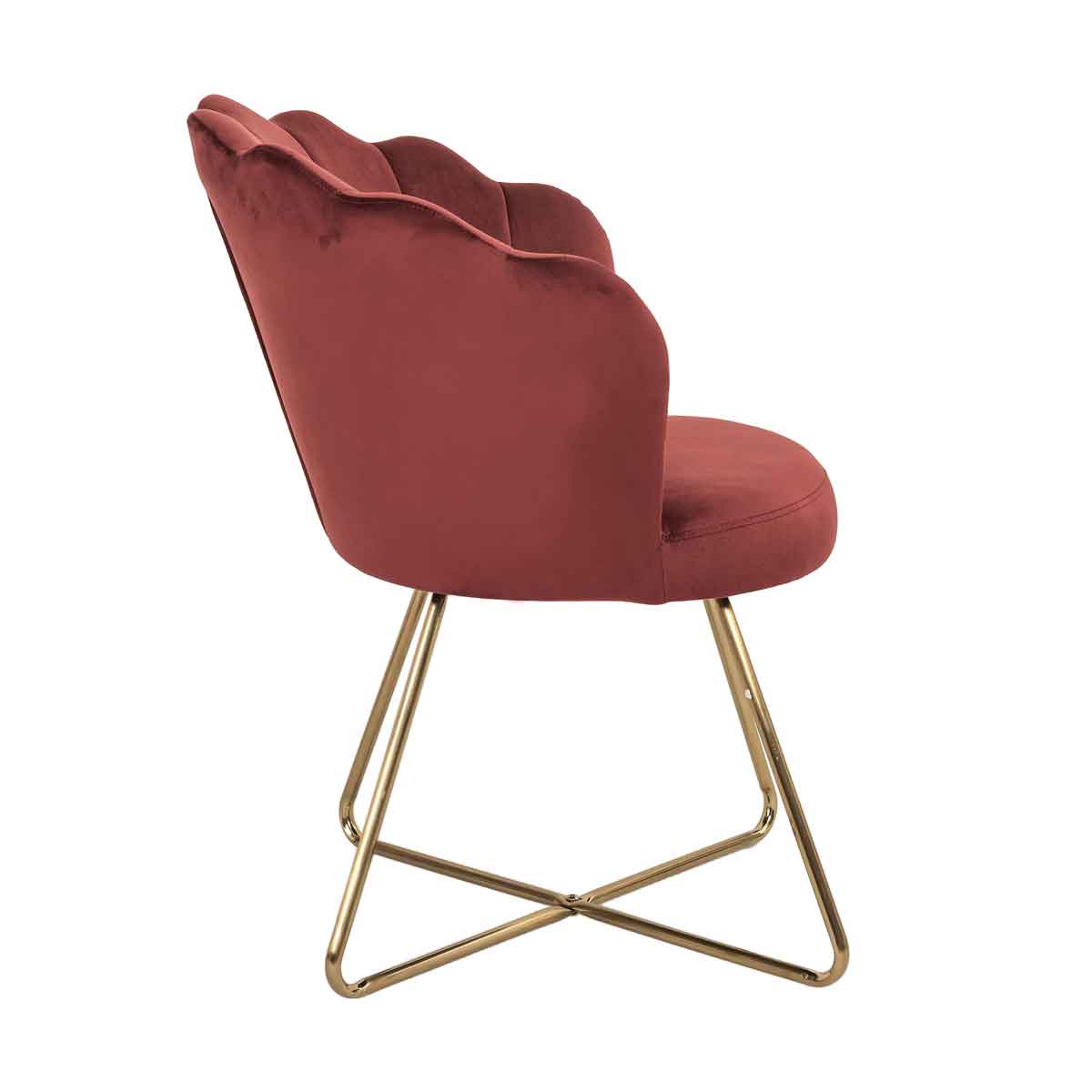 Butaca BLOOM terciopelo burdeos con patas doradas