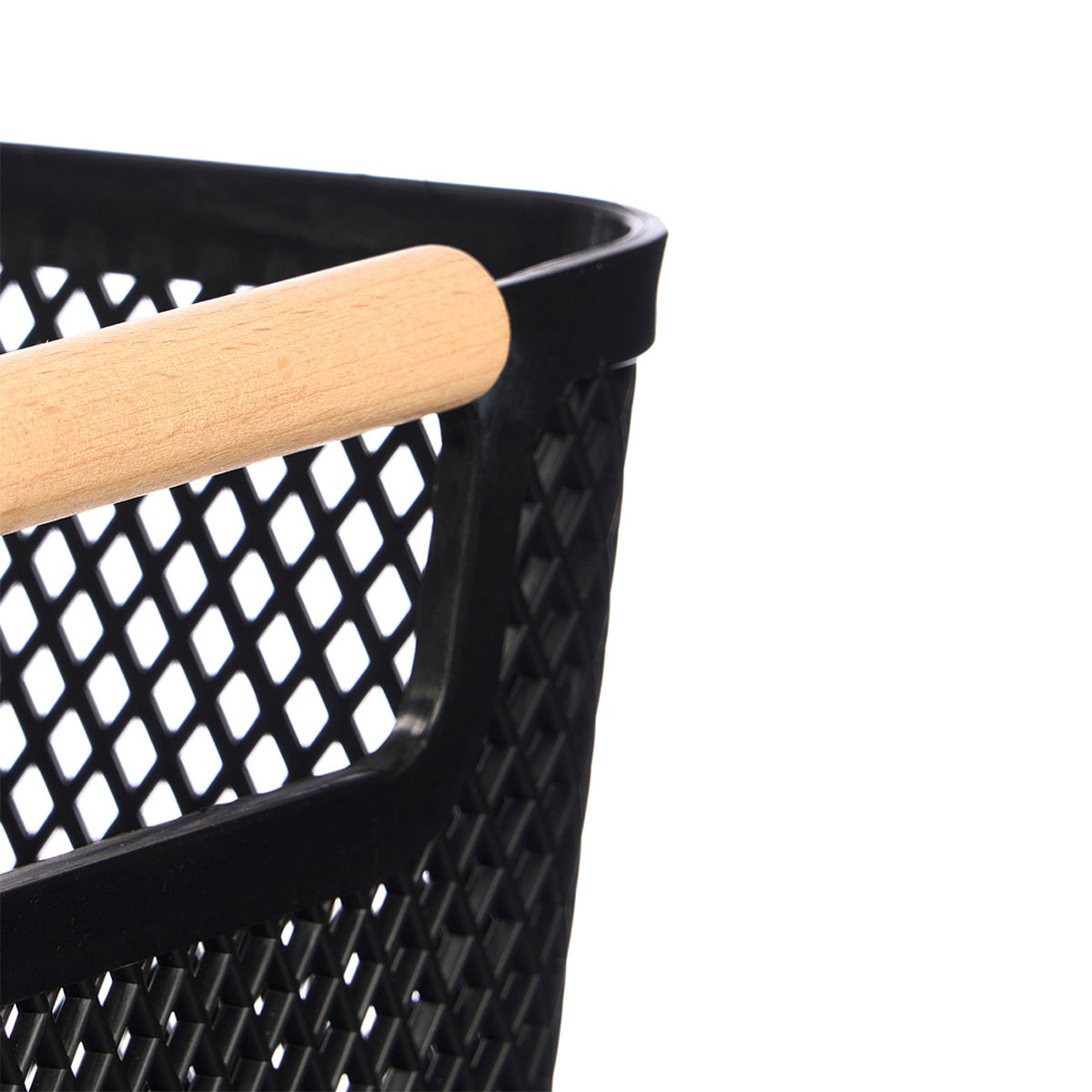 Cesto negro con asa de bamb&uacute; 27,5x18cm