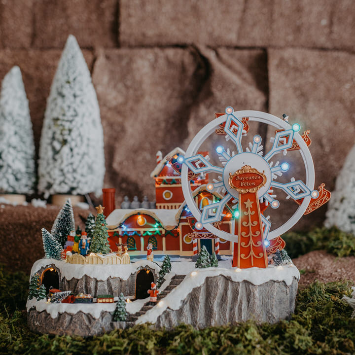 Aldeia Natalícia Com Roda Gigante Iluminada