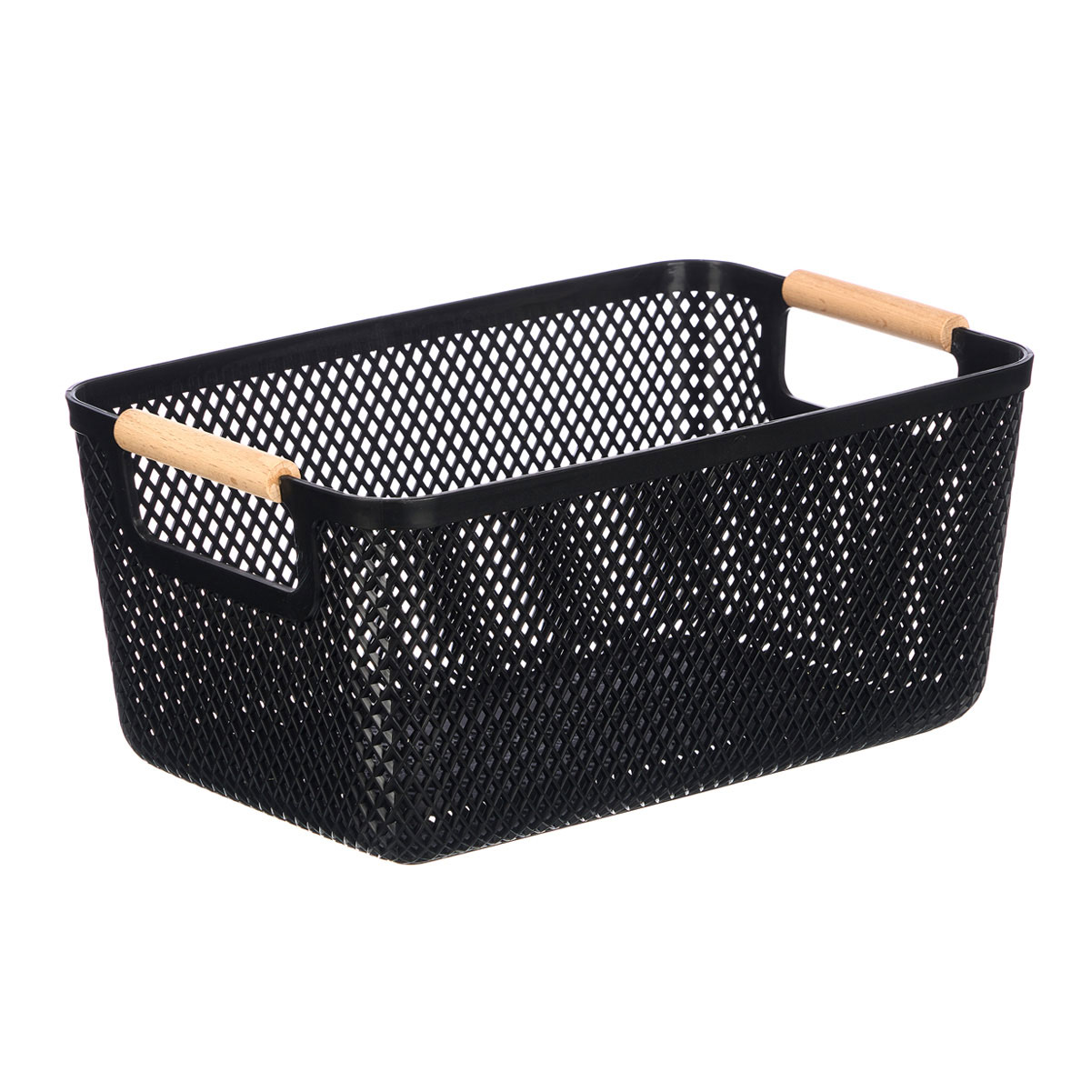 Cesto negro con asa de bamb&uacute; 32x20.5cm