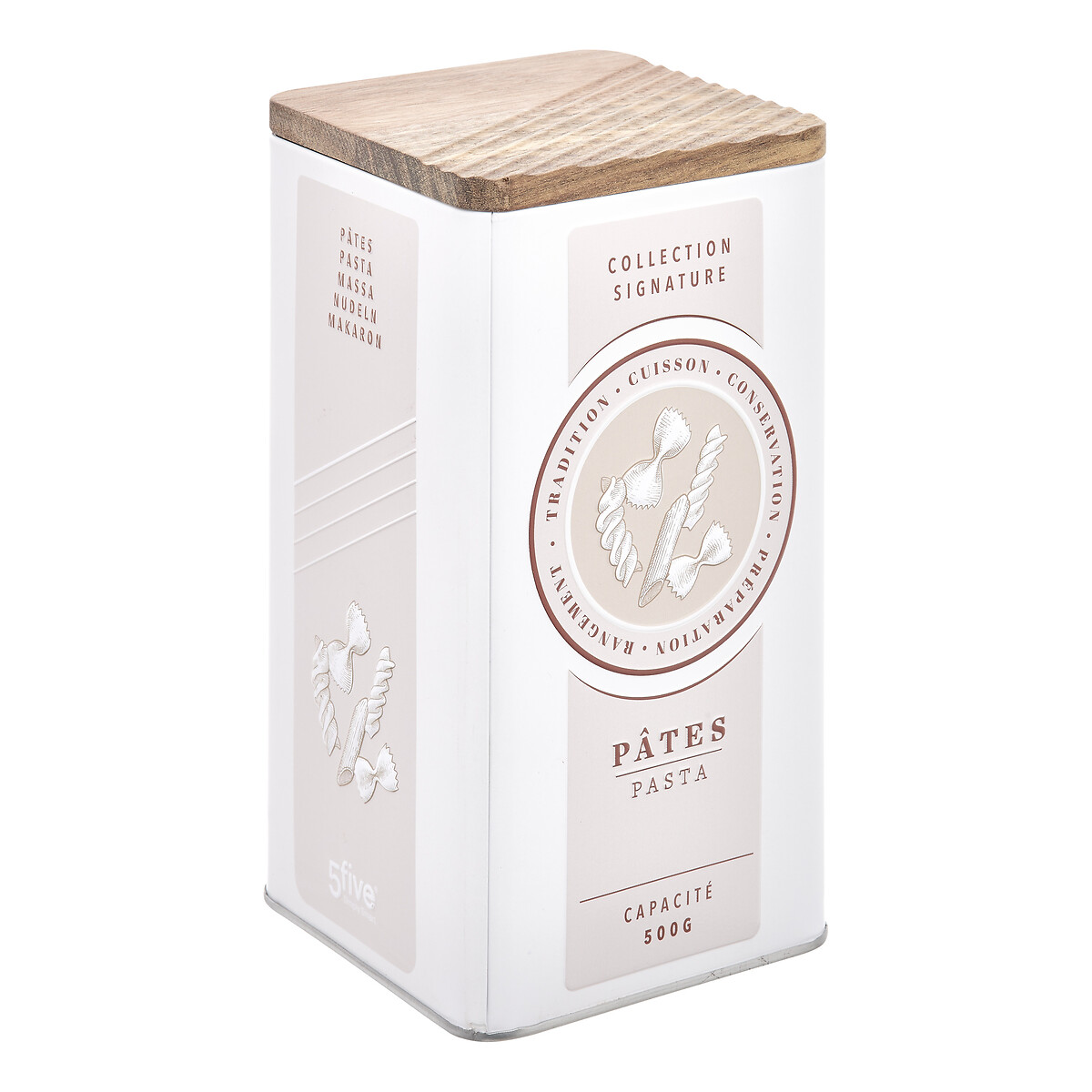 Lata para pasta beige de metal con tapa
