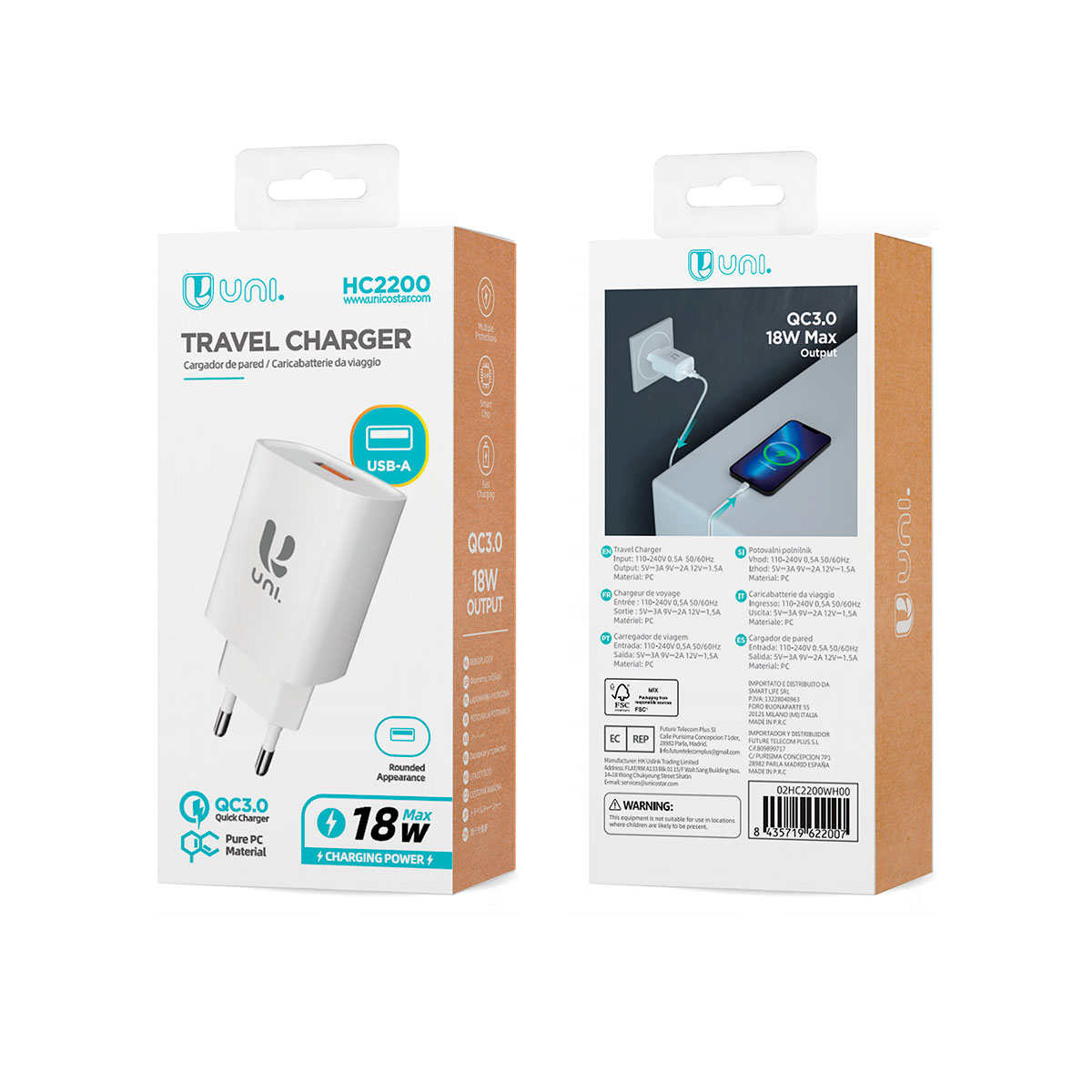 Cargador USB de 18 W Blanco