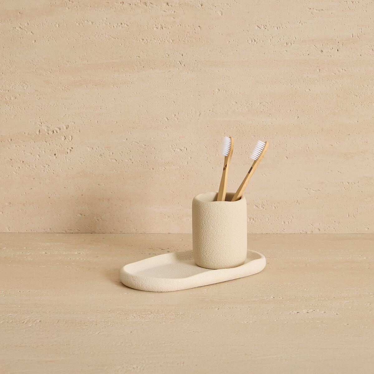 Vaso para cepillo de dientes OLEYA beige