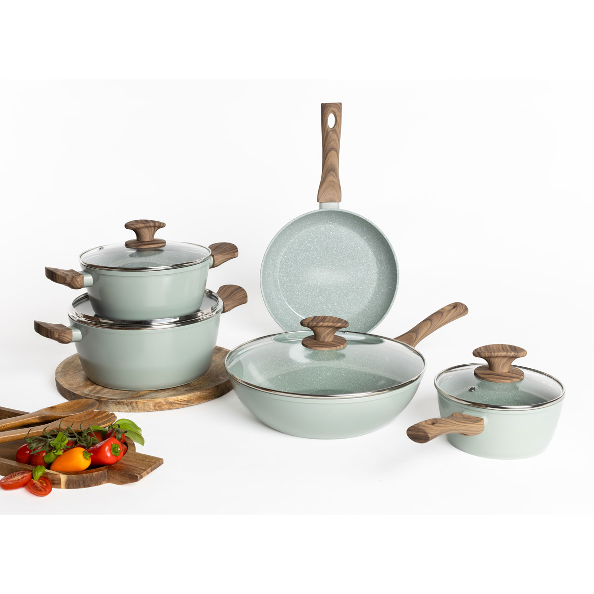 Bater&iacute;a de cocina 5 piezas ALVRA verde de aluminio