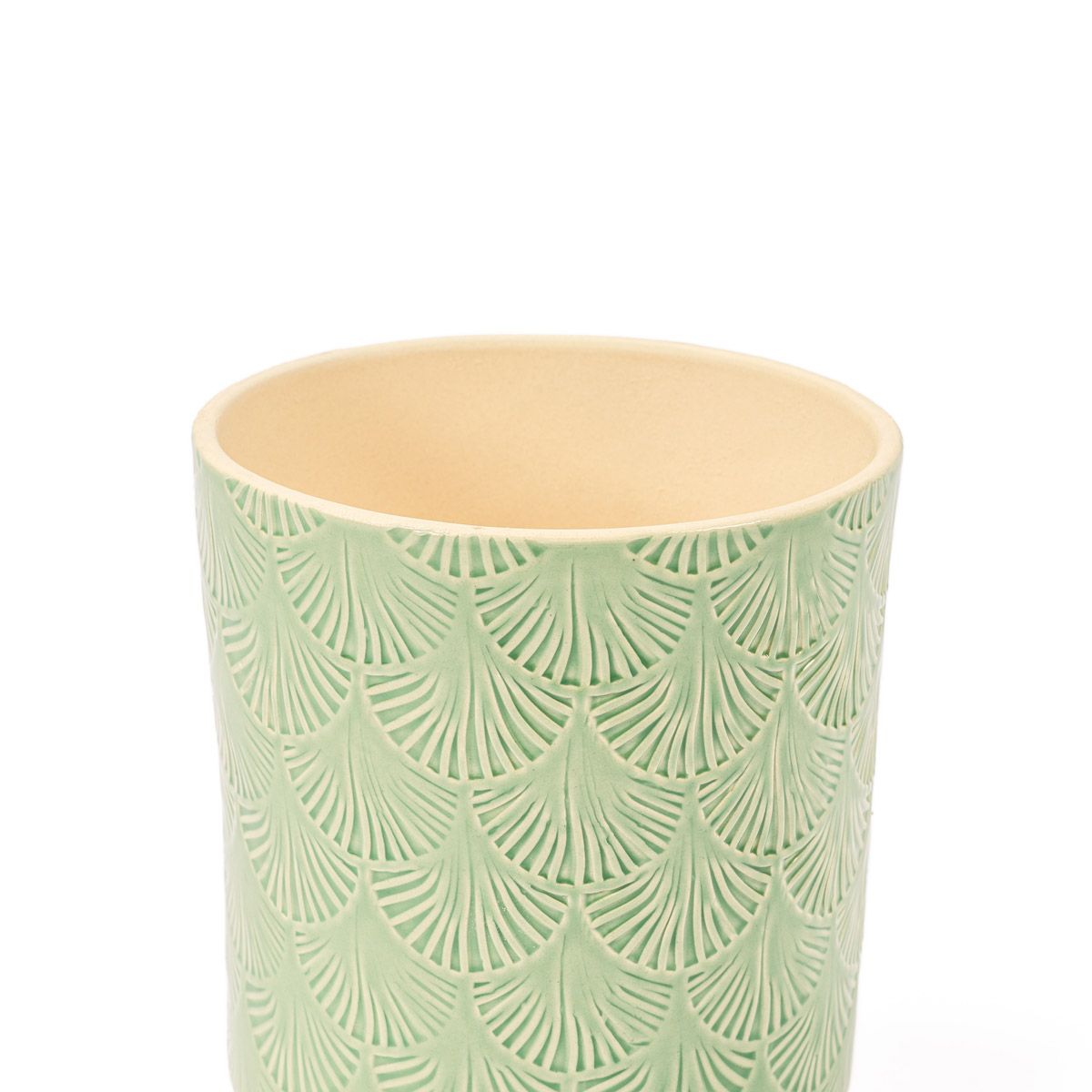 Maceta Cerámica Hojas Verdes 15x17.5Cm