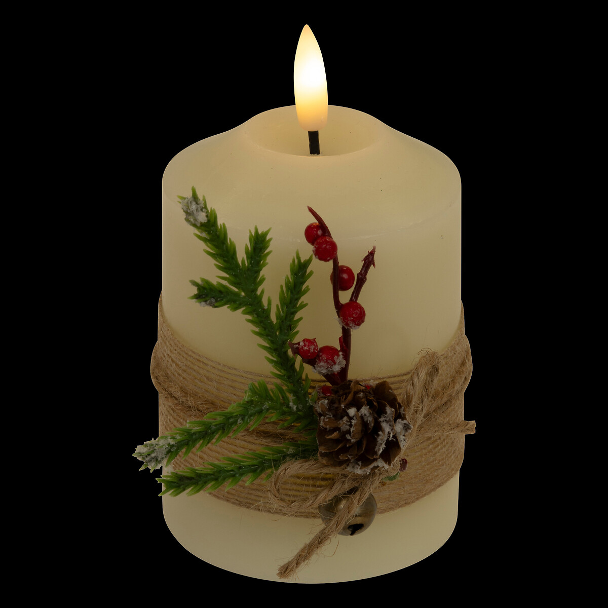 Vela con pi&ntilde;as y bayas blanca 12,5cm 