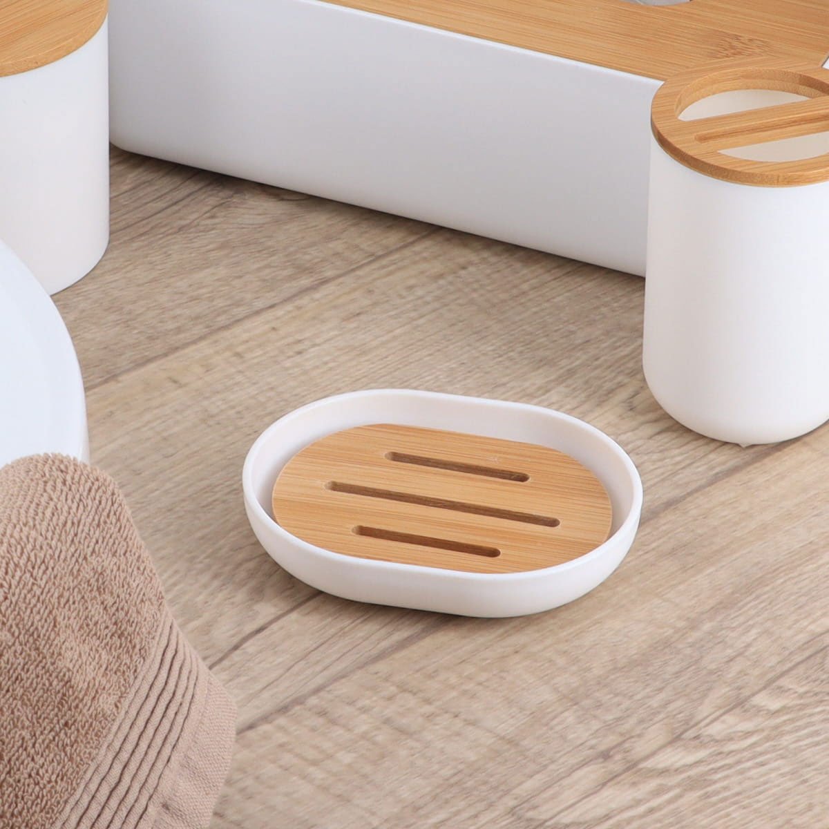 Jabonera De Bamb&uacute; Blanco Y Natural