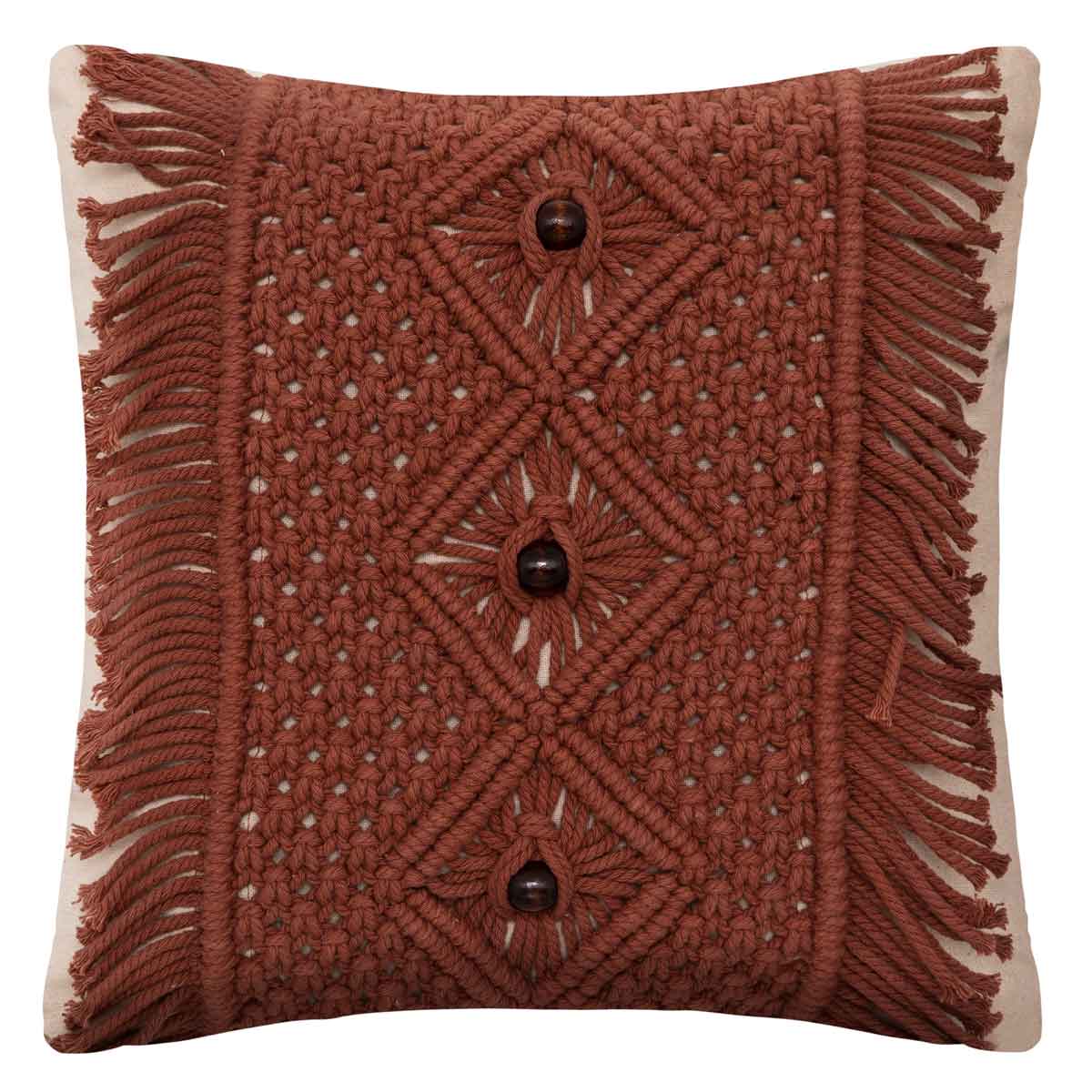 Coj&iacute;n Ali Macram&eacute; Burdeos Y Crudo 40x40cm