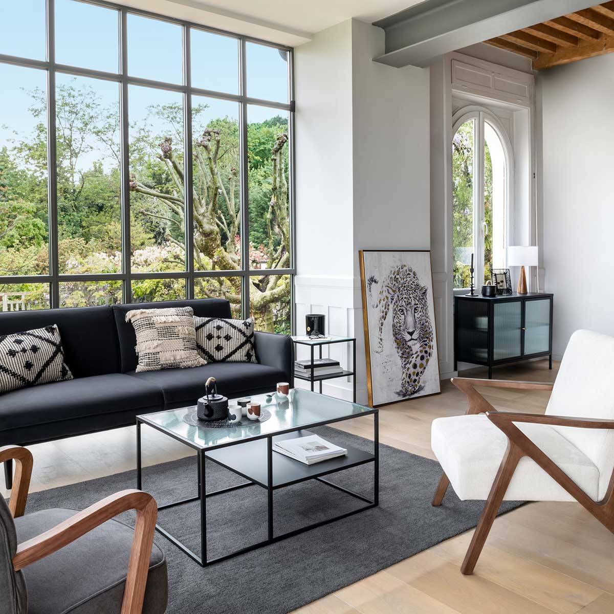 L&aacute;mpara De Mesa Blanca C/Madera 46Cm