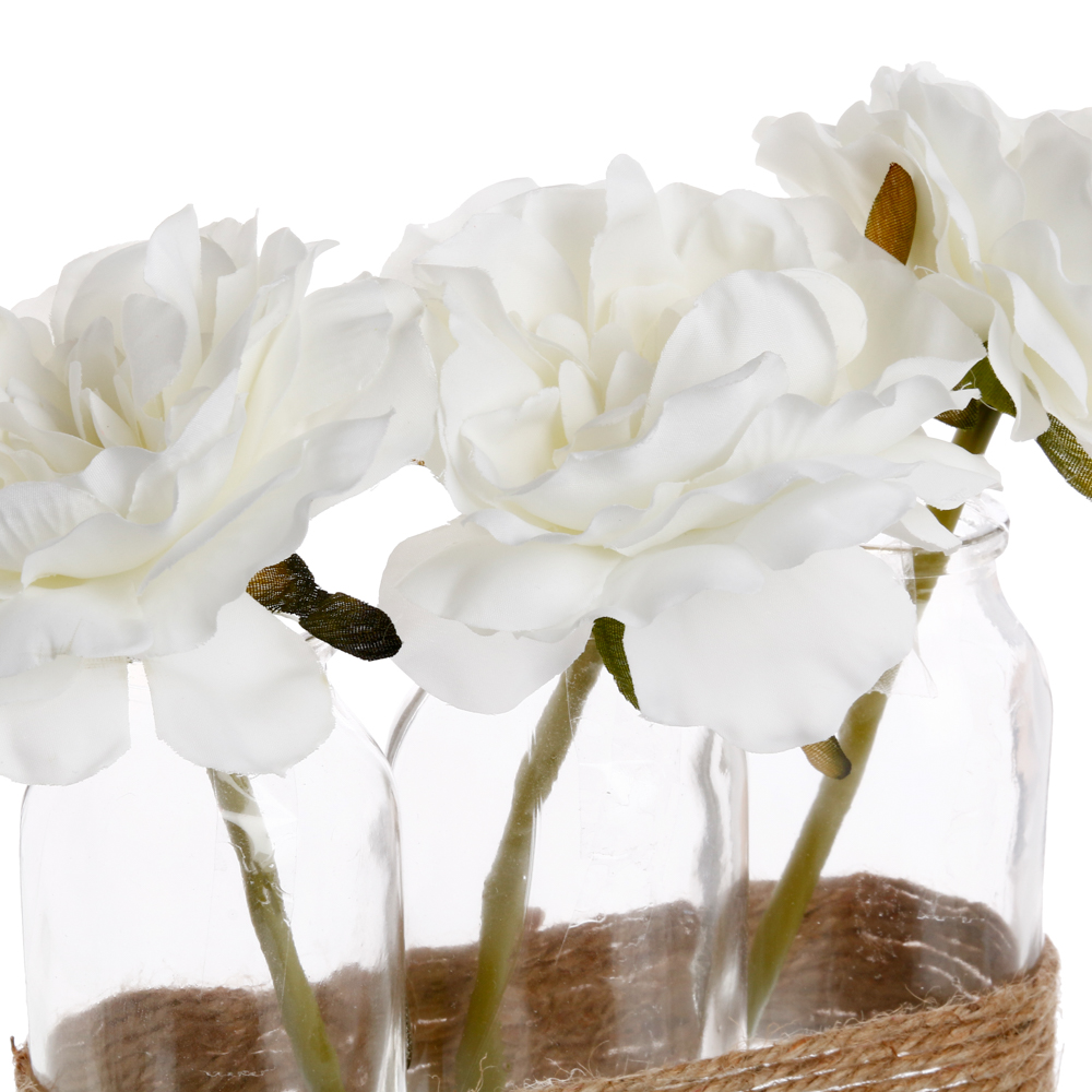 3 Floreros De Vidrio Con Rosas 22Cm