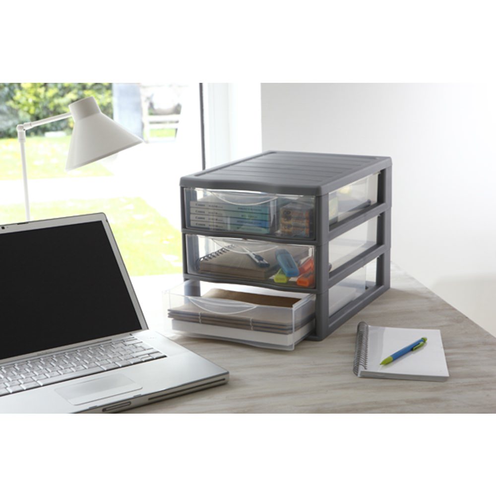 Organizador C/3 Cajones A4 Plástico Gris