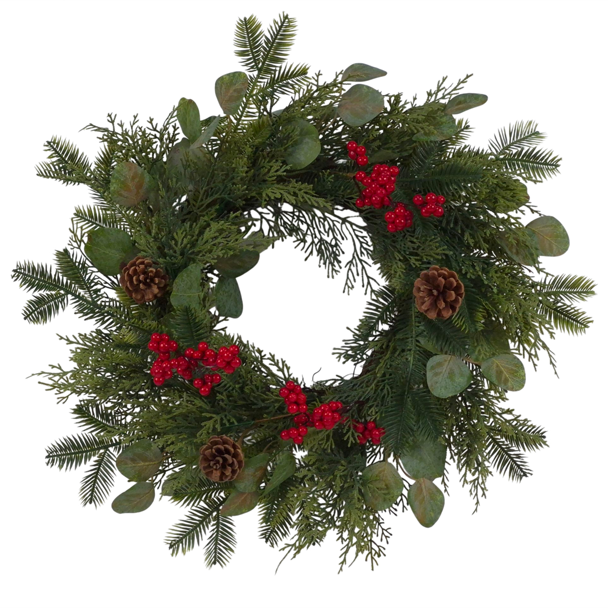 Corona con bayas y pi&ntilde;as navide&ntilde;as 45cm