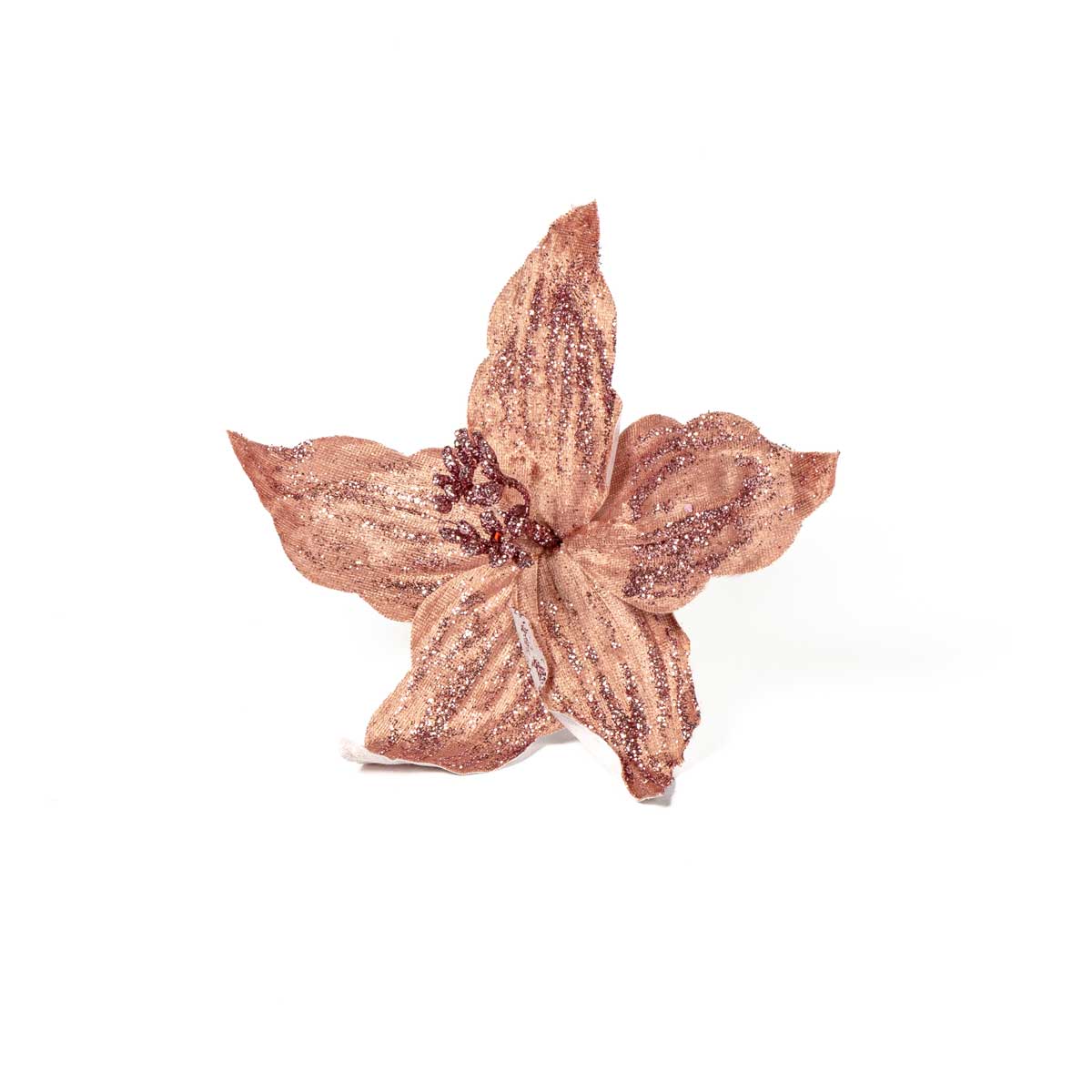 Haste Poinsétia Rosa Com Glitter 25cm