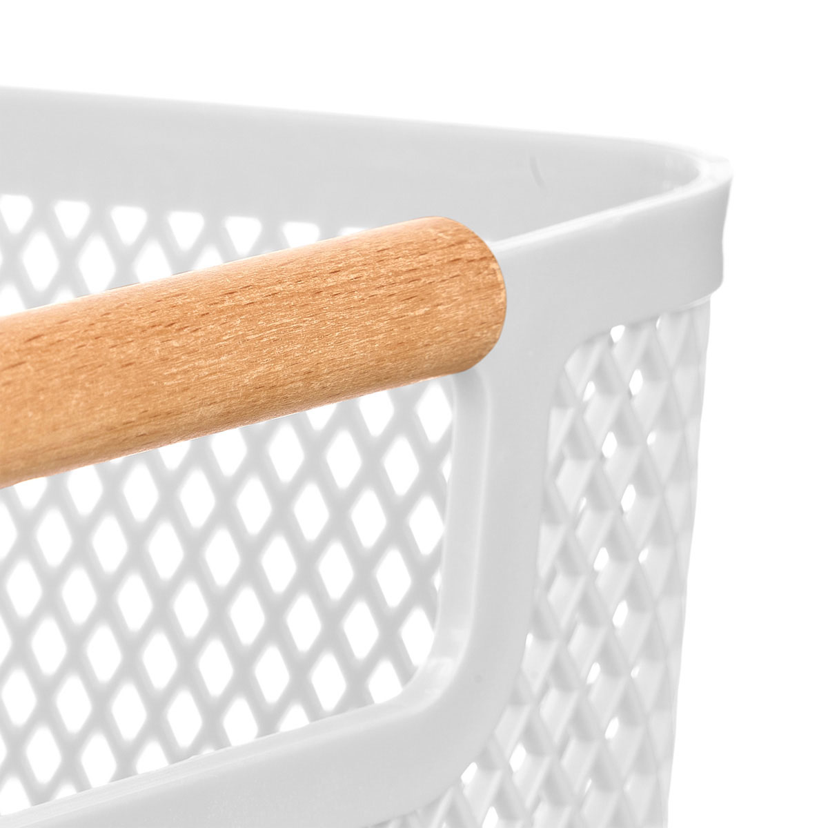 Cesto blanco con asa de bamb&uacute; 36x22cm