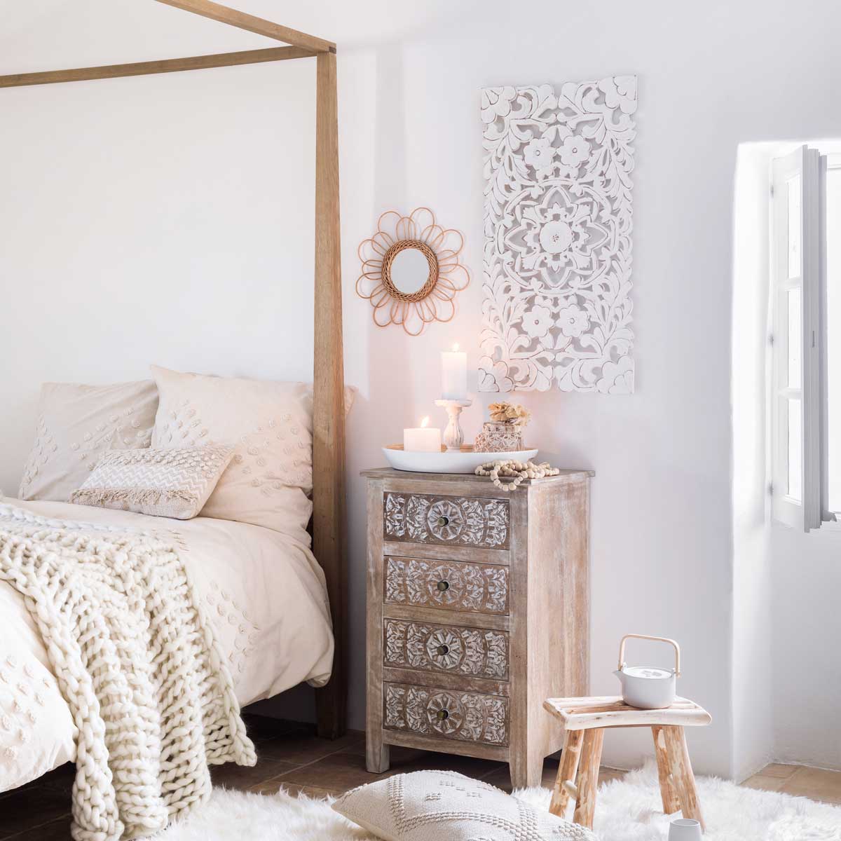 Painel Decorativo Fanny Branco Esculpida Em MDF 45x85cm