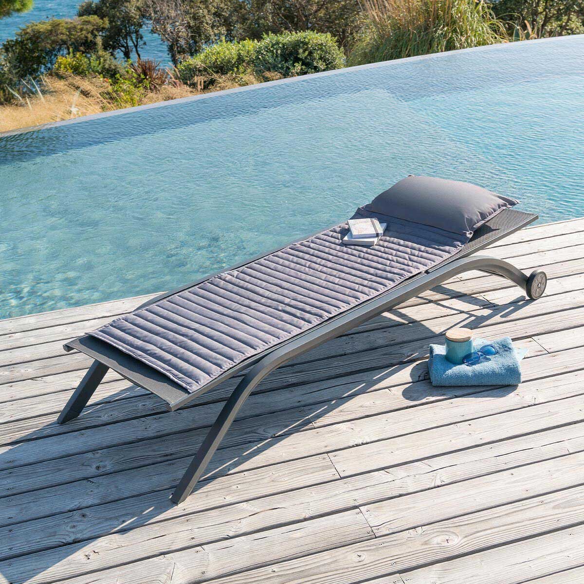 Cojín para tumbona impermeable gris