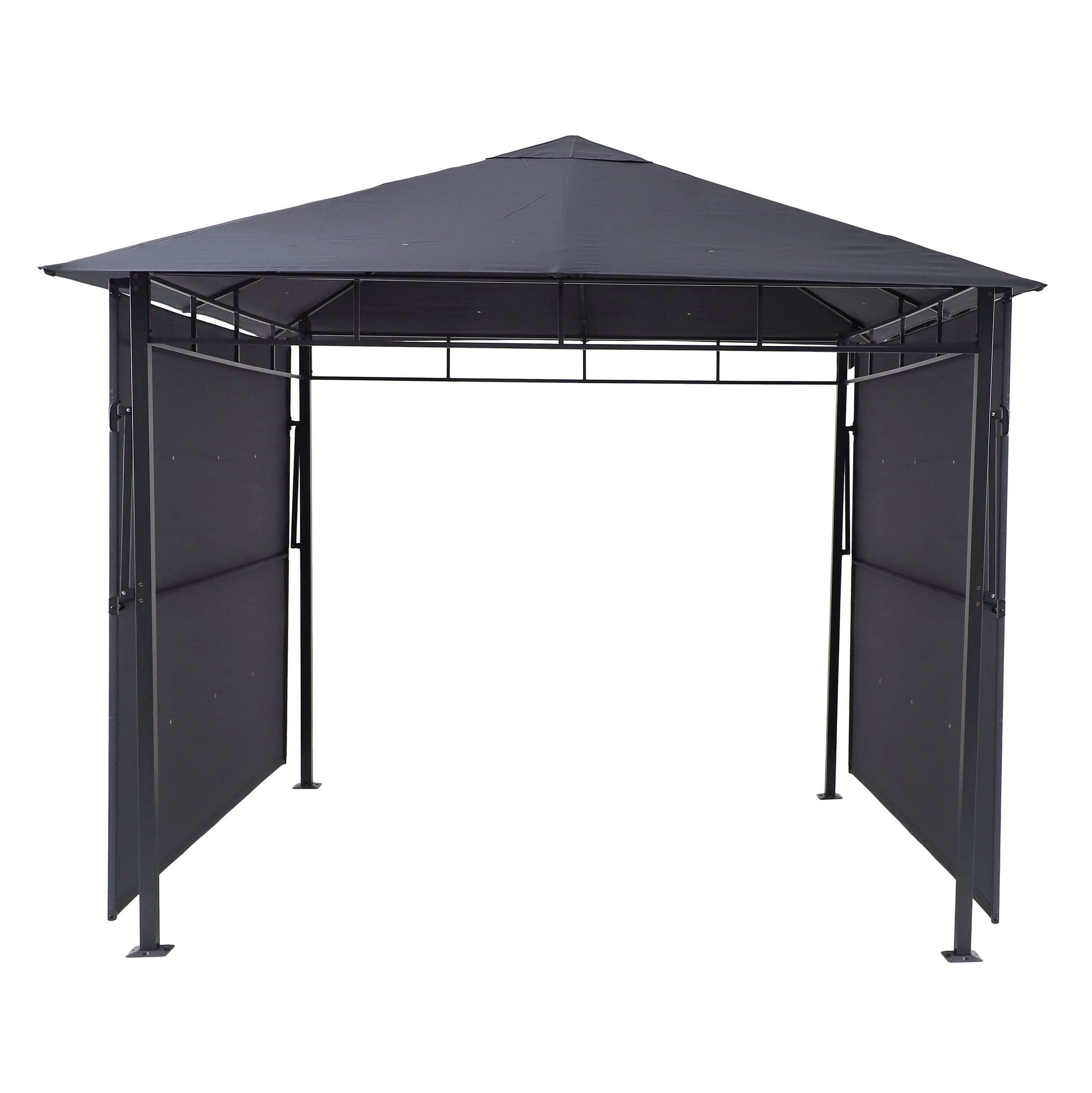 P&eacute;rgola OMELYA gris ard&oacute;sia con cortinas 3x3m