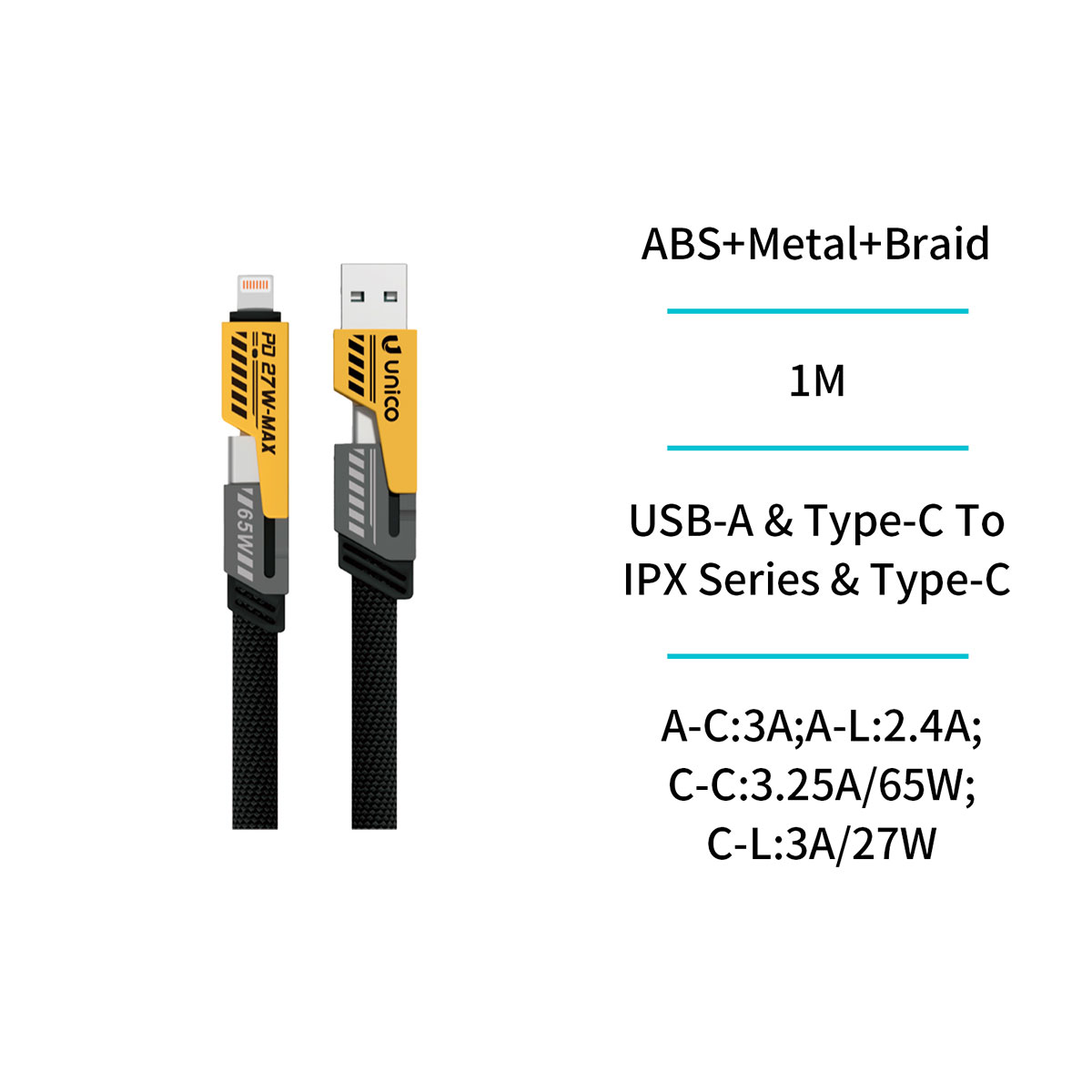 Cable USB Tipo C 4 en 1 1M Negro y Amarillo