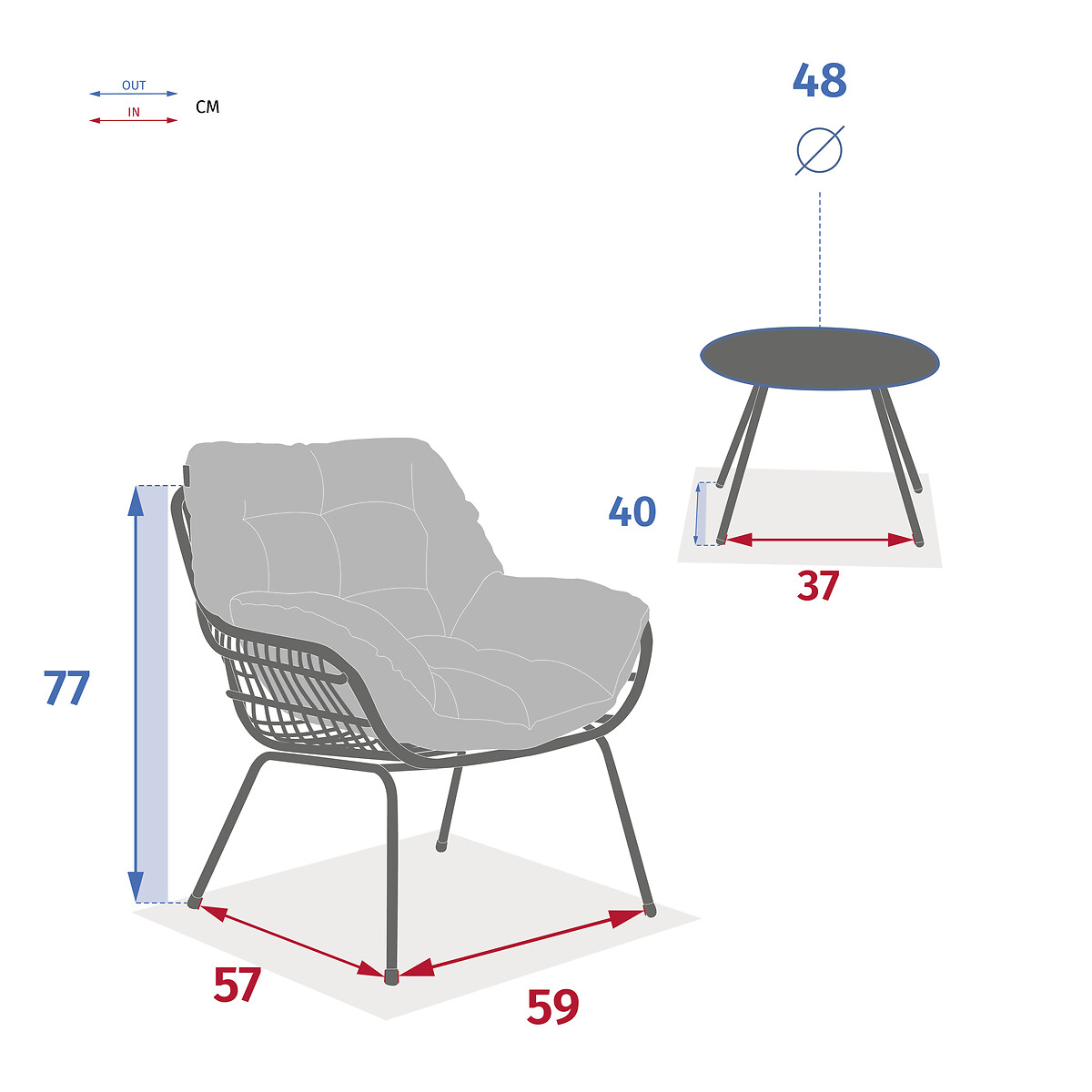 Conjunto De Jardim Paopao Cinza Graphite Para 2 Pessoas
