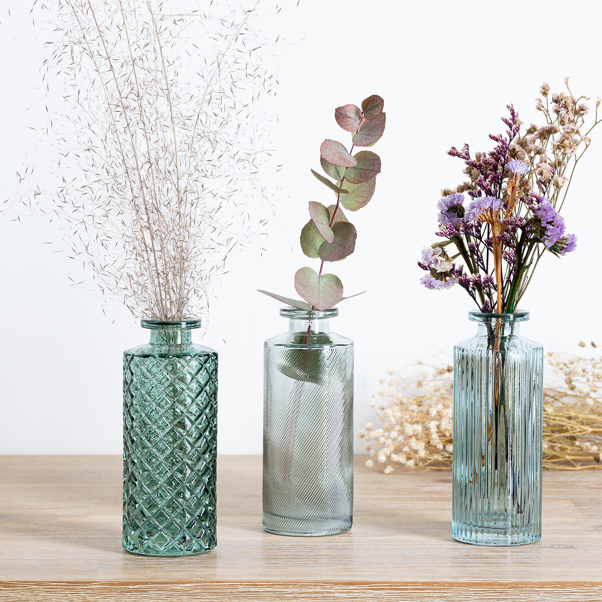 Set 3 Jarrones De Vidrio Verde