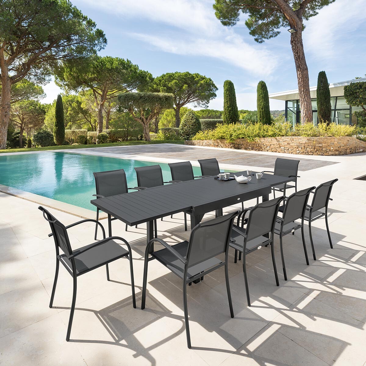 Mesa extensible PIAZZA gris graphite 135-270cm